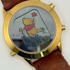 Winnie the Pooh Digital Watch with Brown Leather Strap. Disney. Rare. Vintage